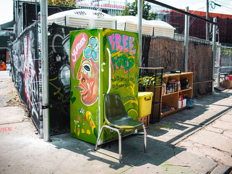 A fridge full of free food has popped up outside Greenpoint’s The Lot Radio